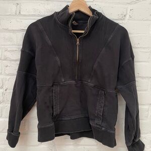 Free People Black Half-Zip Pullover Sweatshirt